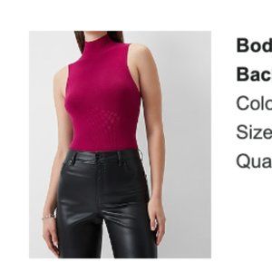 Express Body Contour knit mock neck sleeveless open back thong bodysuit